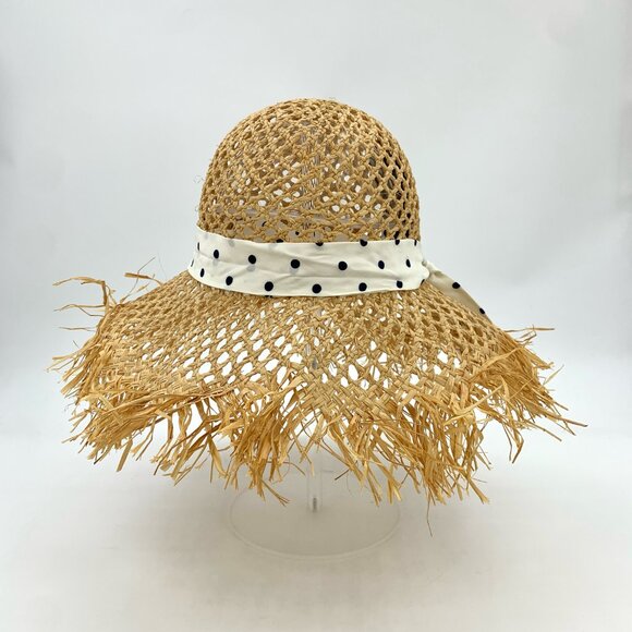 H17887 MiuMiu yellow logo letter polka dot woven straw hat Hat circumference 56c main image 5